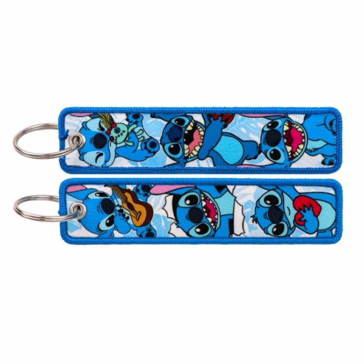  Lilo & Stitch Double sided color woven label keychain with thickened hanging rope 13x3cm 10G price for 5 pcs