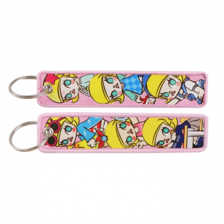 LABUBU Double sided color woven label keychain with thickened hanging rope 13x3cm 10G price for 5 pcs