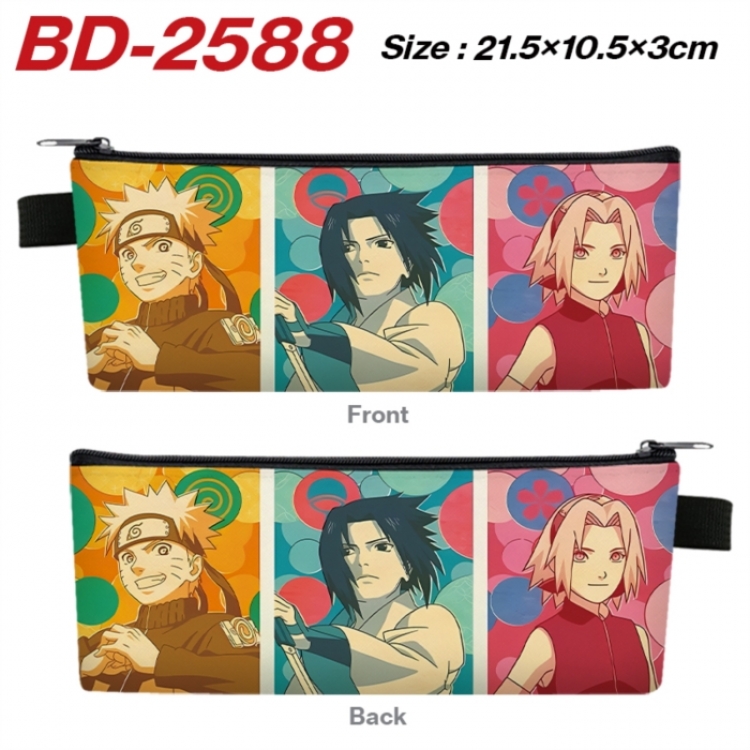 Naruto Anime PU Leather Zipper Pencil Case Stationery Box 21.5X10.5X3CM 