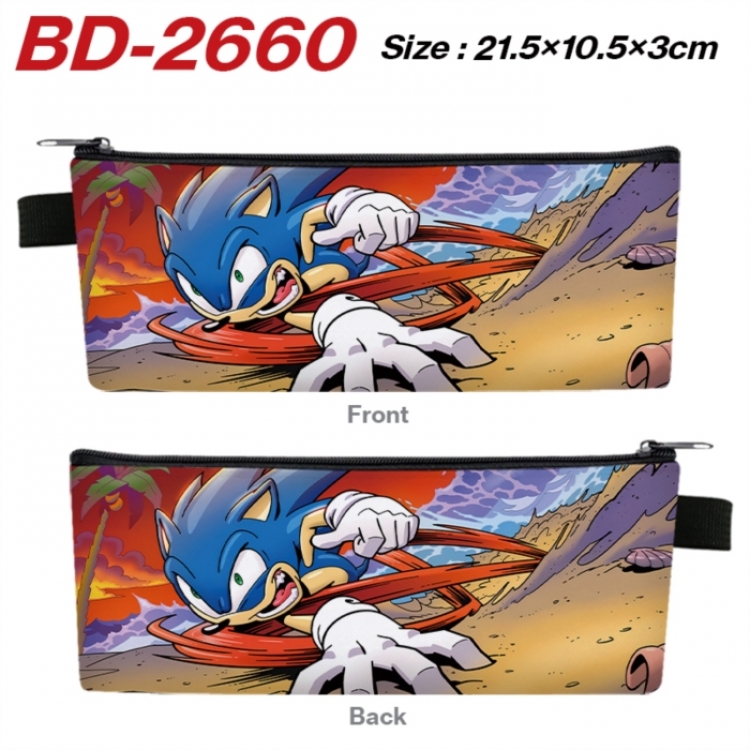 Sonic The Hedgehog Anime PU Leather Zipper Pencil Case Stationery Box 21.5X10.5X3CM 