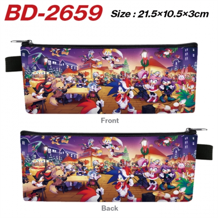 Sonic The Hedgehog Anime PU Leather Zipper Pencil Case Stationery Box 21.5X10.5X3CM 