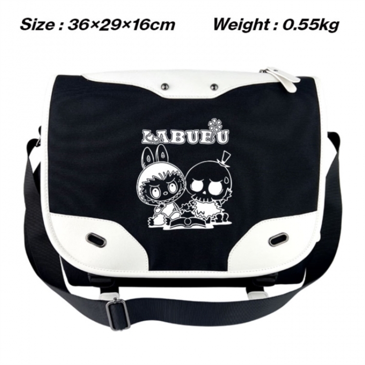 LABUBU Black and white anime waterproof nylon shoulder messenger bag schoolbag 36X29X16CM