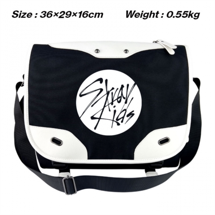 straykids Black and white anime waterproof nylon shoulder messenger bag schoolbag 36X29X16CM