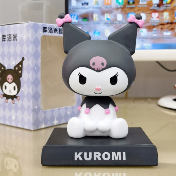 Kuromi Anime shaking head car phone holder boxed small figurine ornament about 13CM 0.15KG