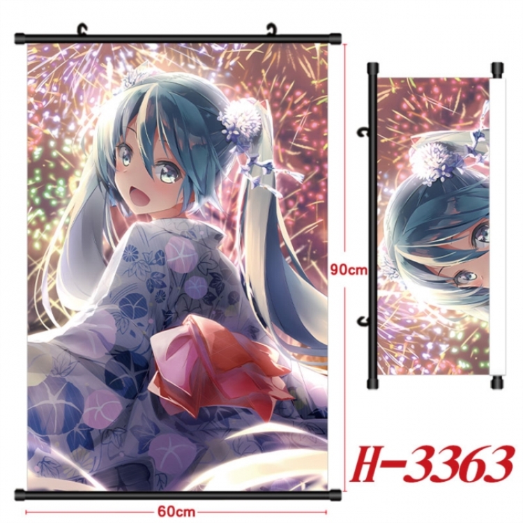 Hatsune Miku Anime Black Plastic Rod Canvas Painting Wall Scroll 60X90CM