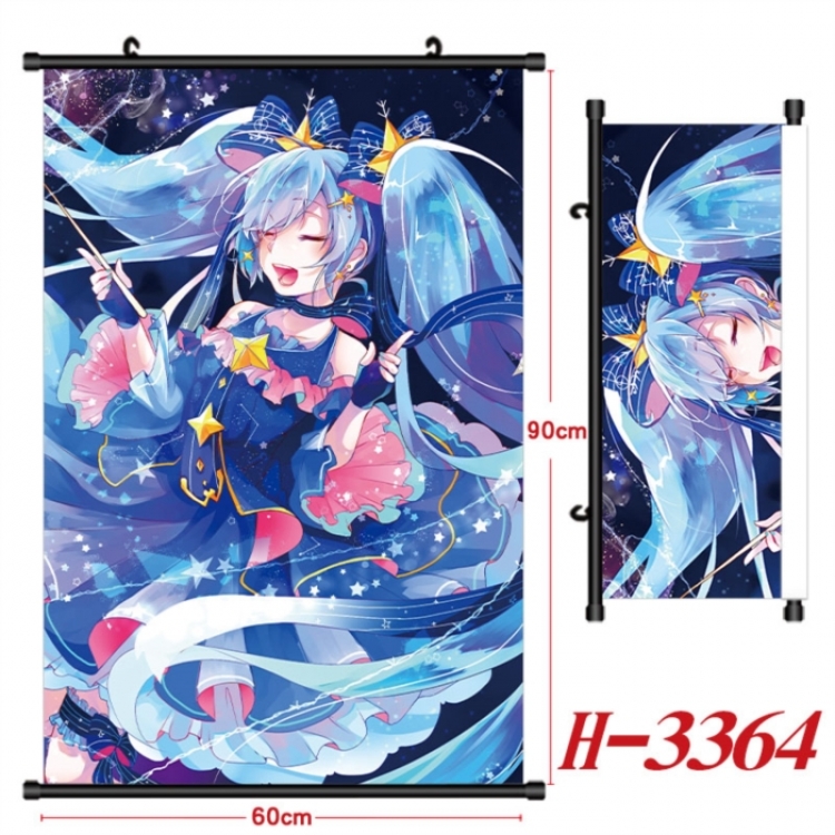 Hatsune Miku Anime Black Plastic Rod Canvas Painting Wall Scroll 60X90CM