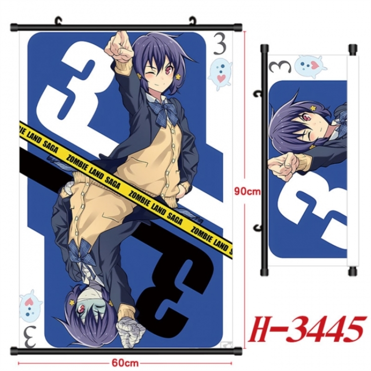 ZombieLandSaga Anime Black Plastic Rod Canvas Painting Wall Scroll 60X90CM H-3445