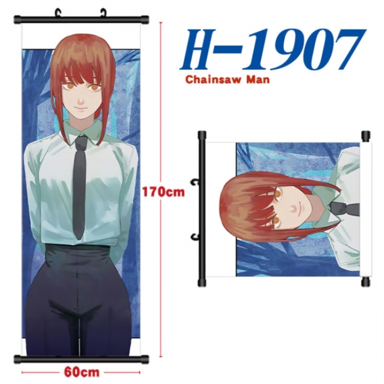 Chainsaw man Black plastic rod cloth hanging canvas painting Wall Scroll 60x170cm