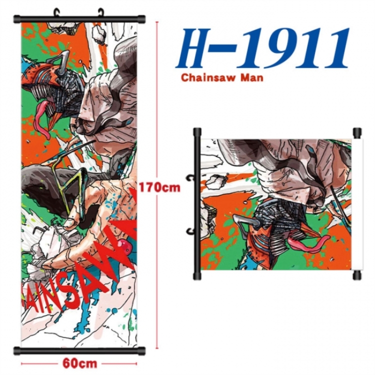 Chainsaw man Black plastic rod cloth hanging canvas painting Wall Scroll 60x170cm