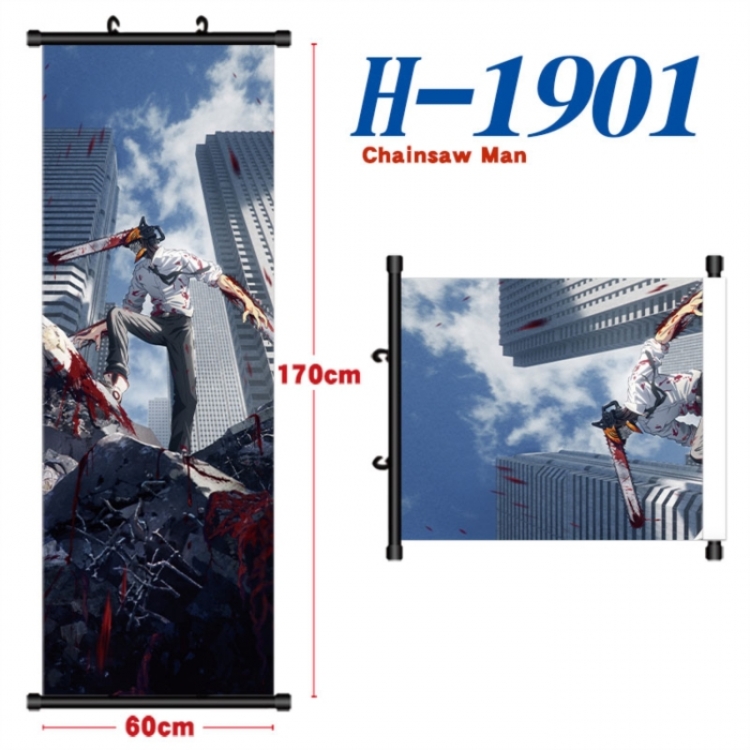 Chainsaw man Black plastic rod cloth hanging canvas painting Wall Scroll 60x170cm
