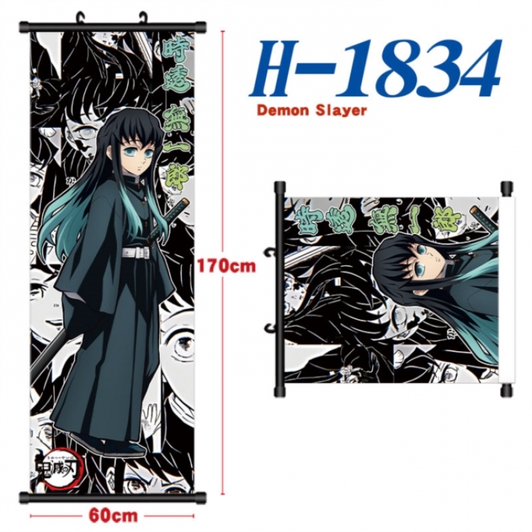 Demon Slayer Kimets Black plastic rod cloth hanging canvas painting Wall Scroll 60x170cm