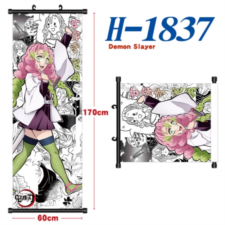Demon Slayer Kimets Black plastic rod cloth hanging canvas painting Wall Scroll 60x170cm