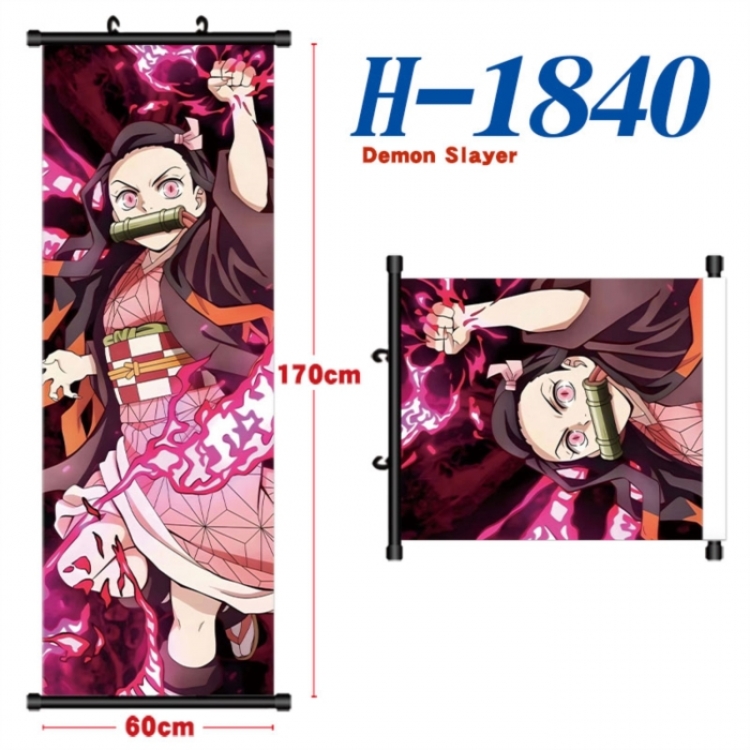 Demon Slayer Kimets Black plastic rod cloth hanging canvas painting Wall Scroll 60x170cm