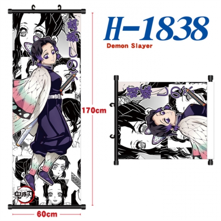 Demon Slayer Kimets Black plastic rod cloth hanging canvas painting Wall Scroll 60x170cm