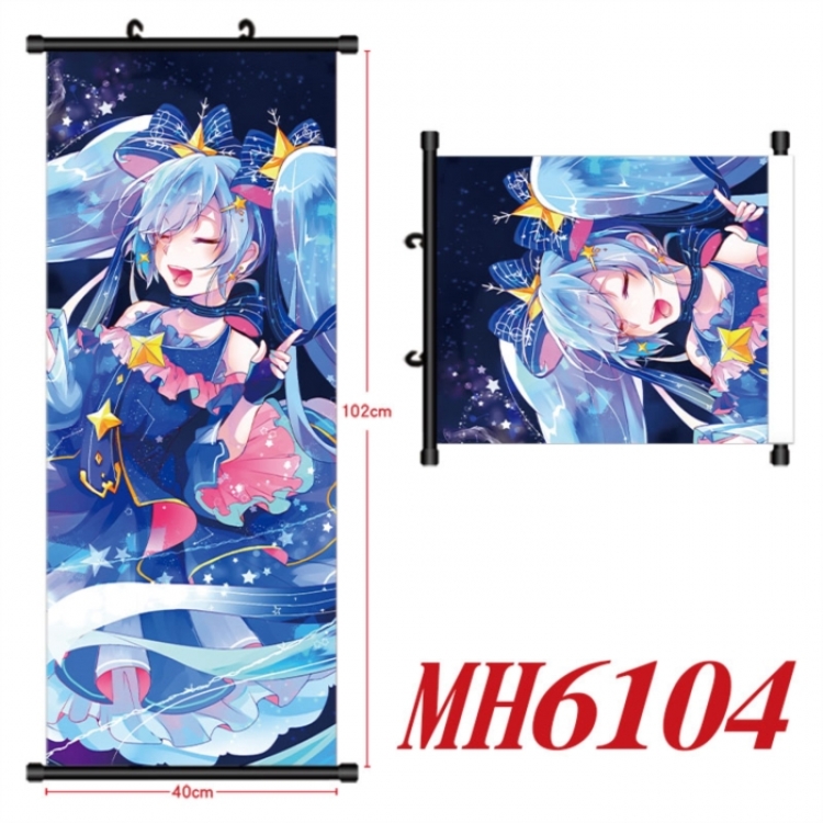 Hatsune Miku Anime black Plastic rod Cloth painting Wall Scroll 40X102CM
