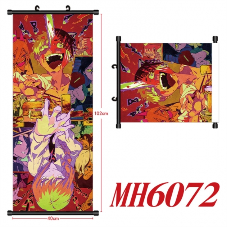 Chainsaw man Anime black Plastic rod Cloth painting Wall Scroll 40X102CM