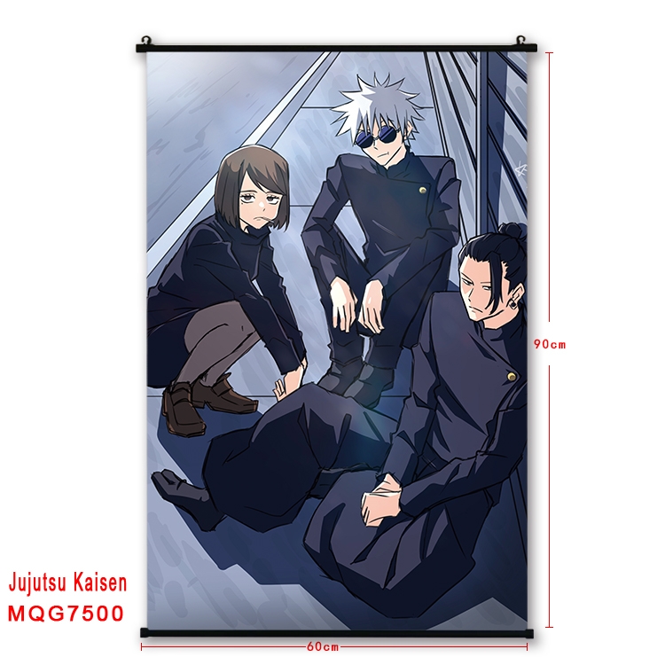 Jujutsu Kaisen Anime black Plastic rod Cloth painting Satin cloth Wall Scroll 60X90CM 