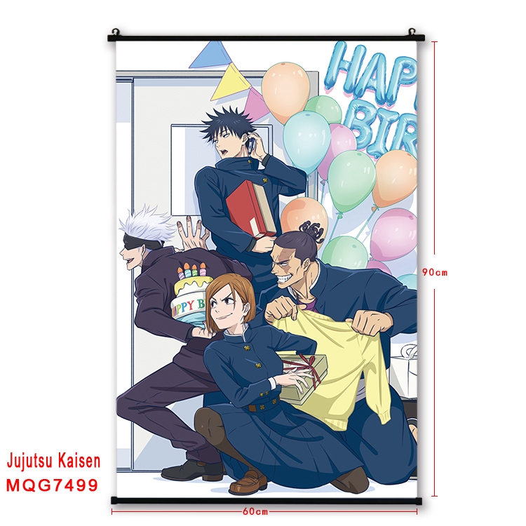 Jujutsu Kaisen Anime black Plastic rod Cloth painting Satin cloth Wall Scroll 60X90CM 