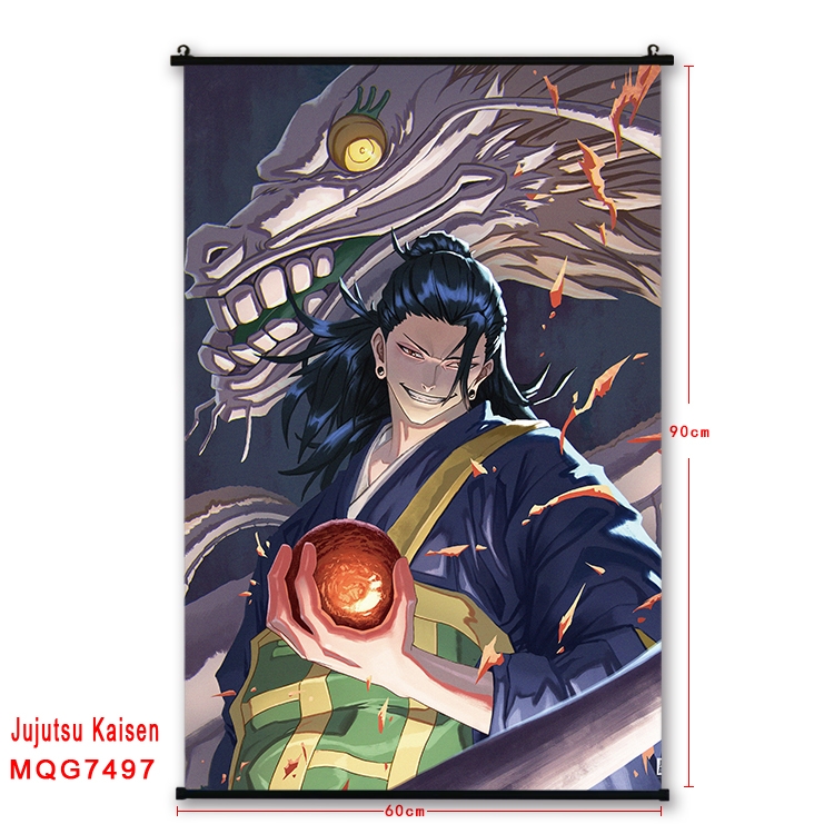 Jujutsu Kaisen Anime black Plastic rod Cloth painting Satin cloth Wall Scroll 60X90CM 