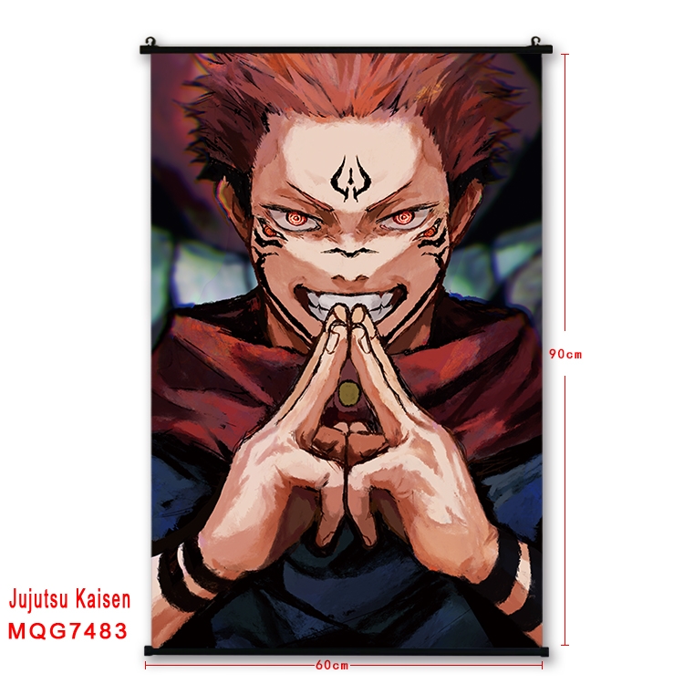 Jujutsu Kaisen Anime black Plastic rod Cloth painting Satin cloth Wall Scroll 60X90CM 