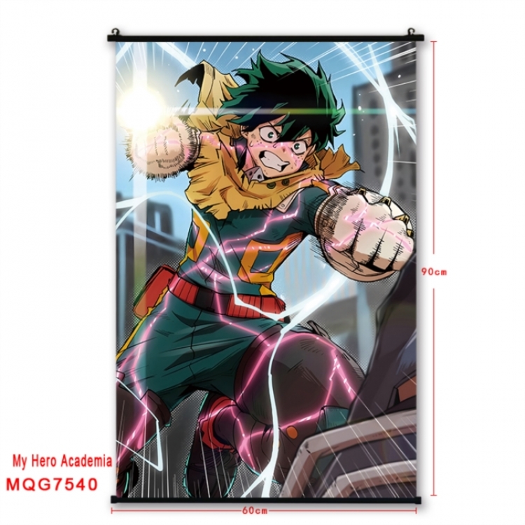 My Hero Academia Anime black Plastic rod Cloth painting Satin cloth Wall Scroll 60X90CM 