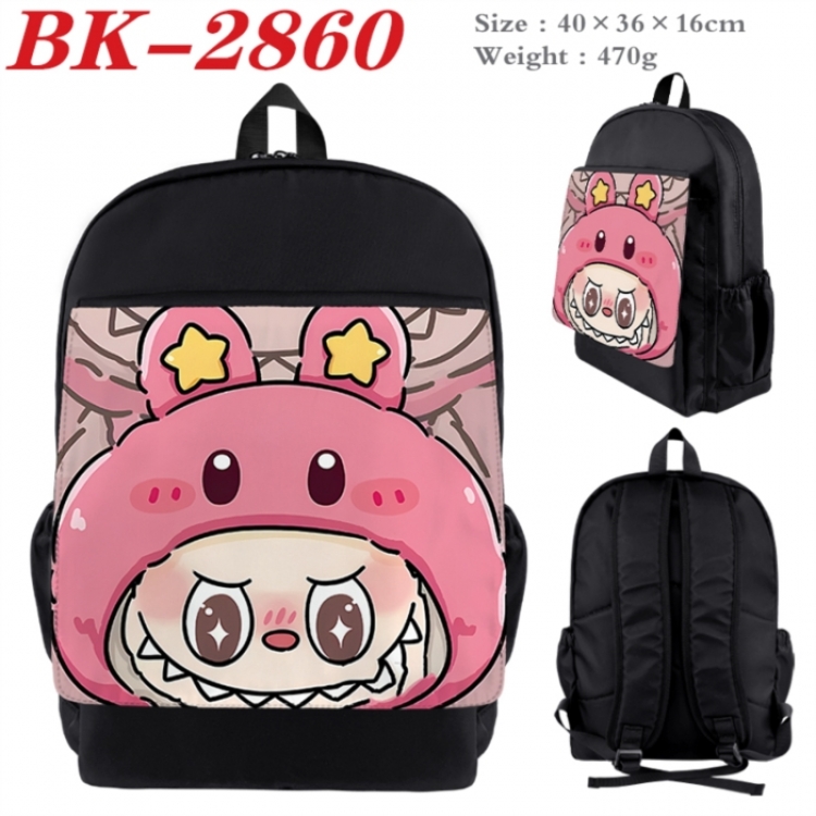 Labubu Waterproof nylon canvas flip color picture backpack 40X36X16CM