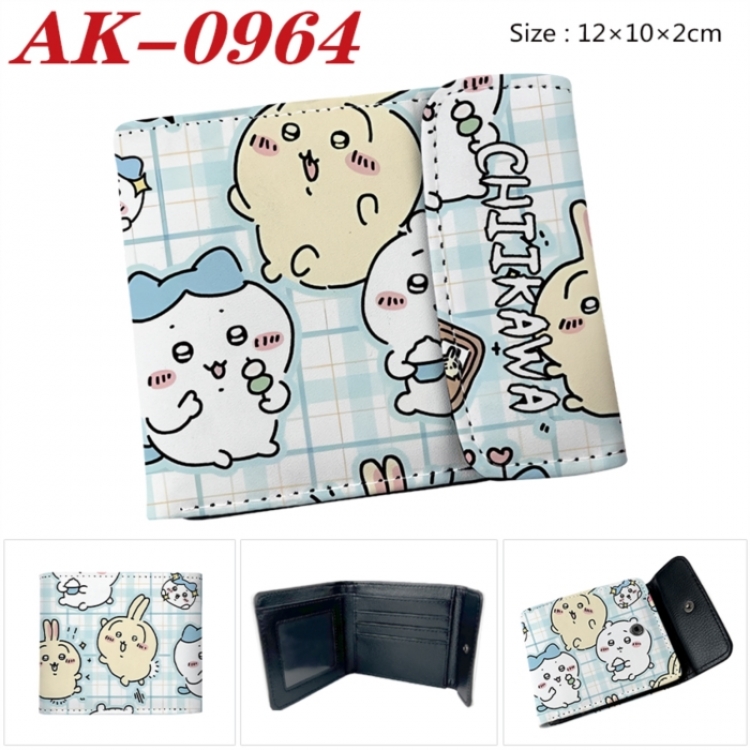 Chiikawa Anime PU leather full color buckle two fold wallet 12X10X2CM