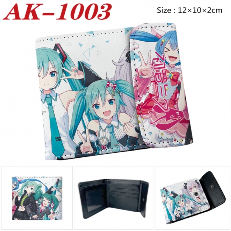 Hatsune Miku Anime PU leather full color buckle two fold wallet 12X10X2CM