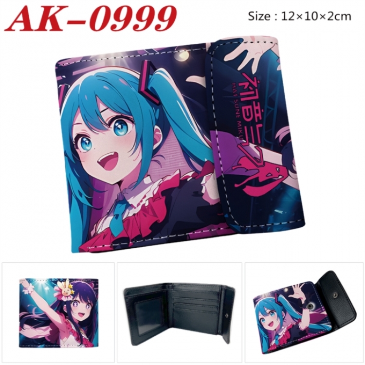 Hatsune Miku Anime PU leather full color buckle two fold wallet 12X10X2CM