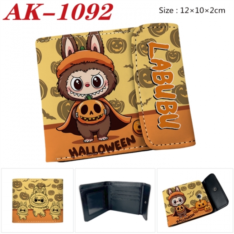 Labubu Anime PU leather full color buckle two fold wallet 12X10X2CM