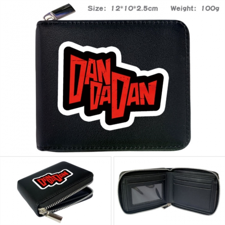 Dandadan Anime zipper black leather half-fold wallet 12X10X2.5CM 100G