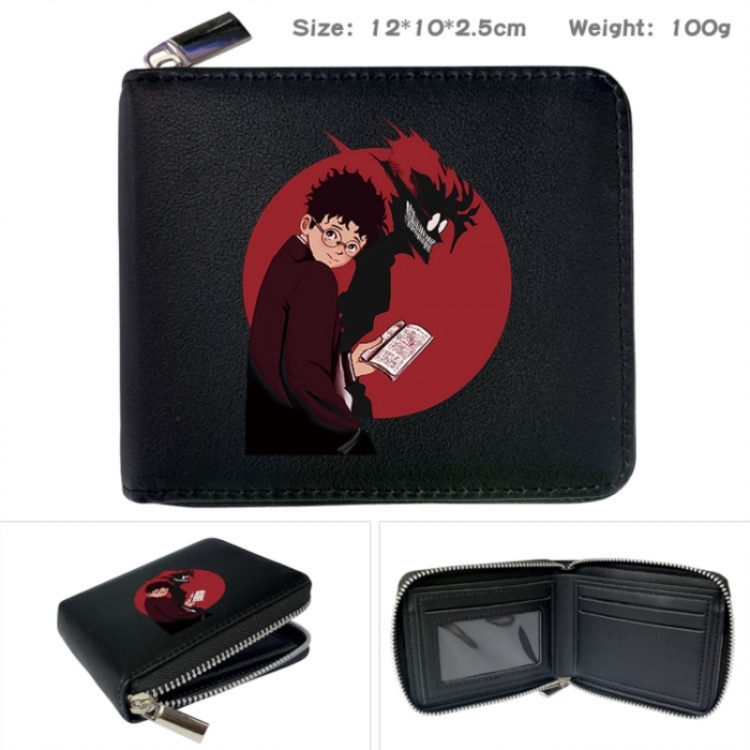 Dandadan Anime zipper black leather half-fold wallet 12X10X2.5CM 100G