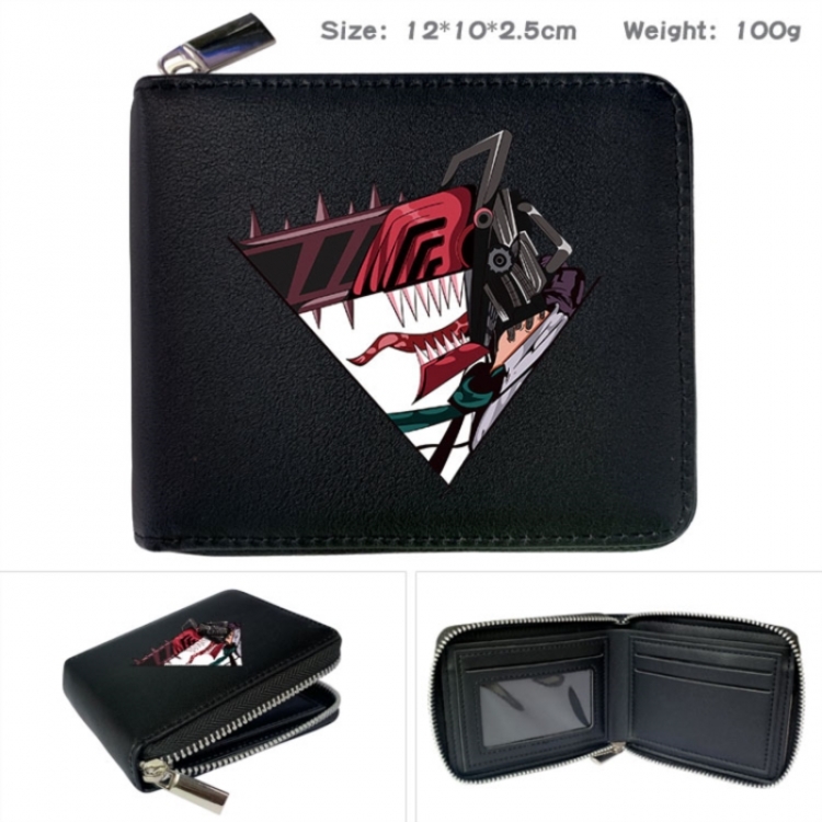 Chainsaw man Anime zipper black leather half-fold wallet 12X10X2.5CM 100G