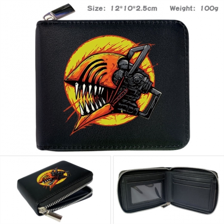 Chainsaw man Anime zipper black leather half-fold wallet 12X10X2.5CM 100G