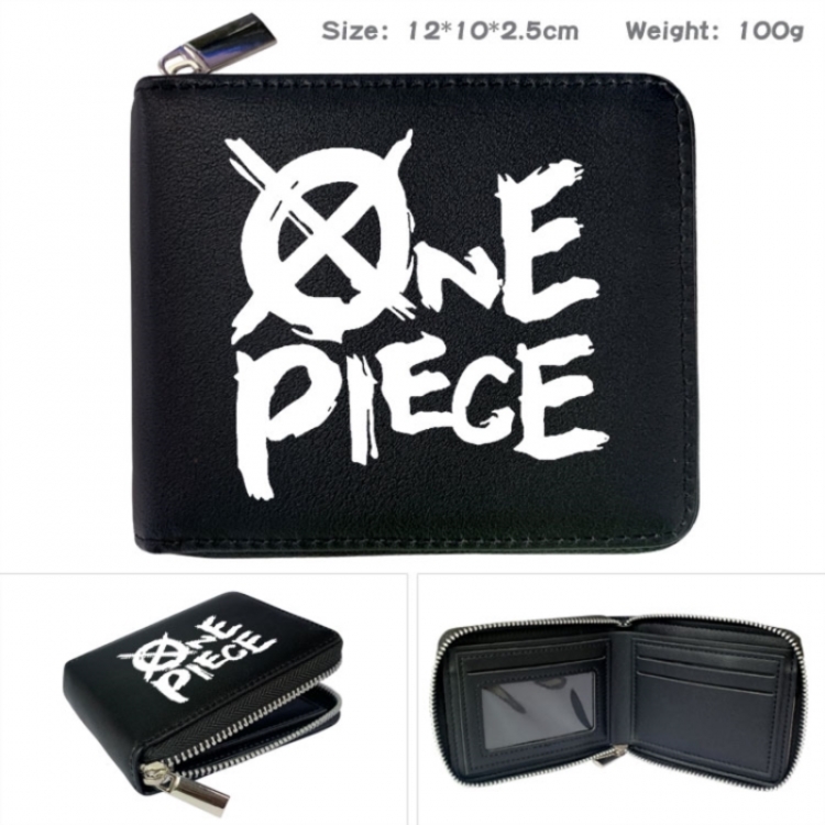 One Piece Anime zipper black leather half-fold wallet 12X10X2.5CM 100G