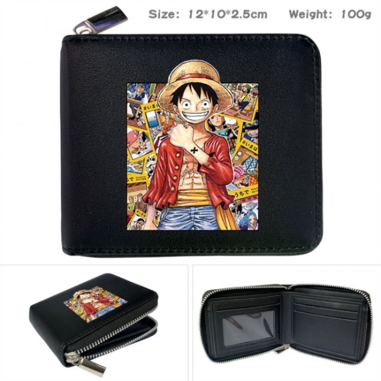 One Piece Anime zipper black leather half-fold wallet 12X10X2.5CM 100G