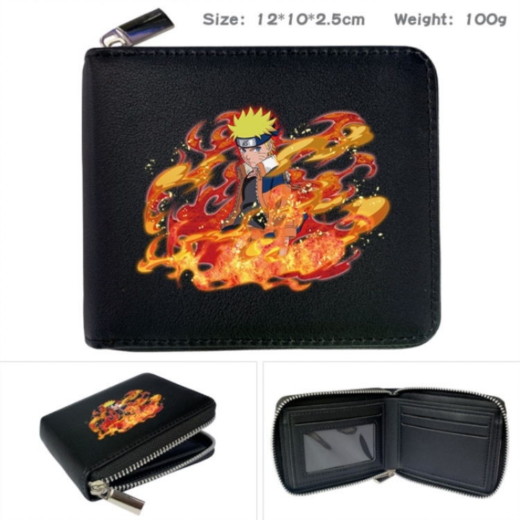 Naruto Anime zipper black leather half-fold wallet 12X10X2.5CM 100G