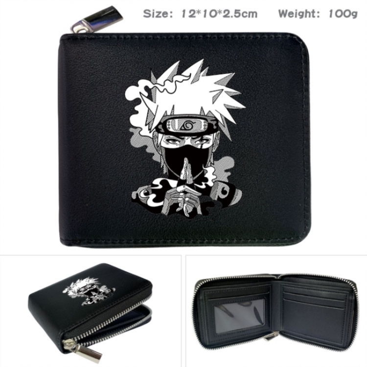 Naruto Anime zipper black leather half-fold wallet 12X10X2.5CM 100G