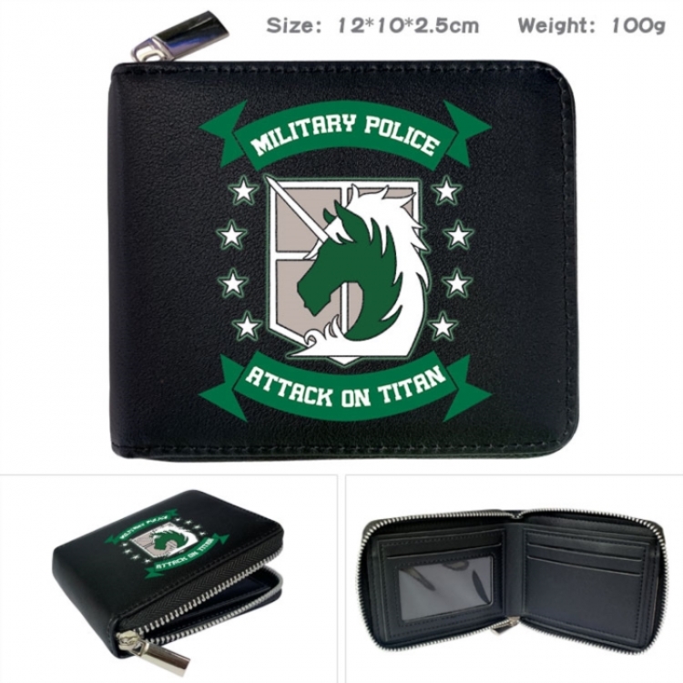 Shingeki no Kyojin Anime zipper black leather half-fold wallet 12X10X2.5CM 100G