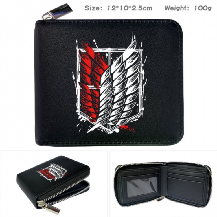 Shingeki no Kyojin Anime zipper black leather half-fold wallet 12X10X2.5CM 100G