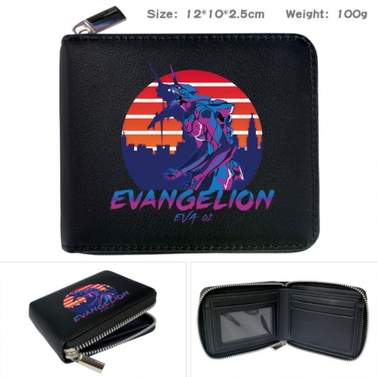 EVA Anime zipper black leather half-fold wallet 12X10X2.5CM 100G