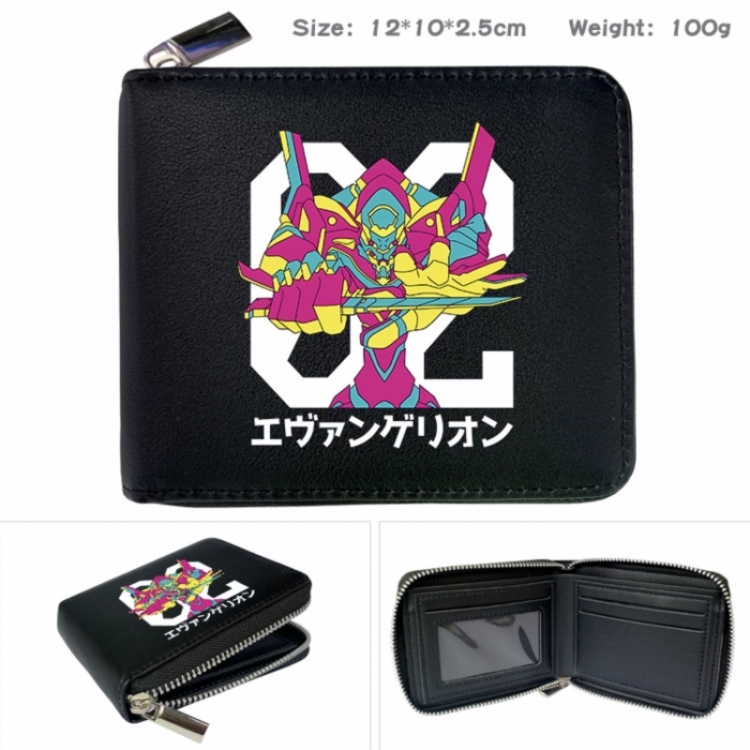 EVA Anime zipper black leather half-fold wallet 12X10X2.5CM 100G