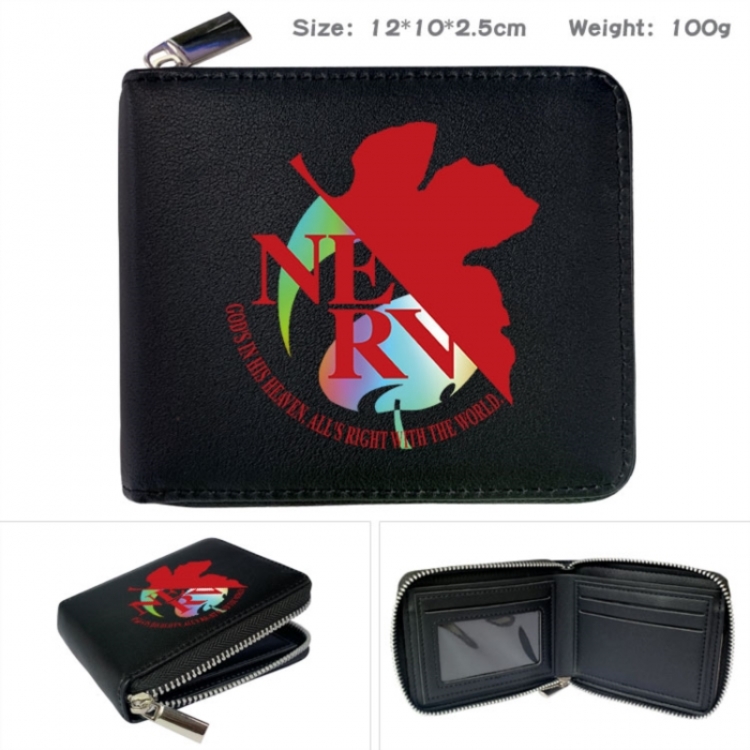 EVA Anime zipper black leather half-fold wallet 12X10X2.5CM 100G