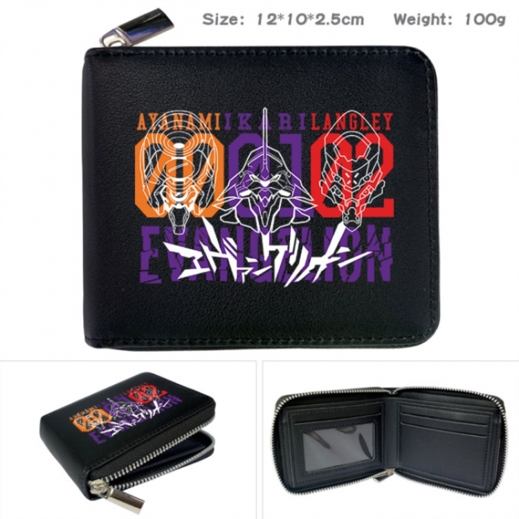 EVA Anime zipper black leather half-fold wallet 12X10X2.5CM 100G