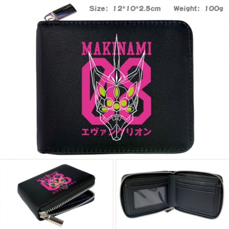 EVA Anime zipper black leather half-fold wallet 12X10X2.5CM 100G