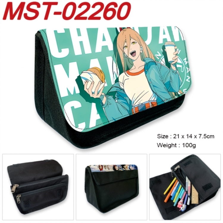 Chainsaw man Anime Velcro canvas zipper pencil case Pencil Bag 21x14x7.5cm