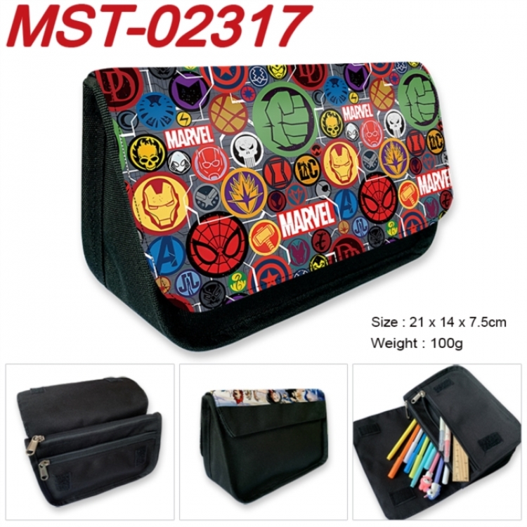 Marvel Anime Velcro canvas zipper pencil case Pencil Bag 21x14x7.5cm