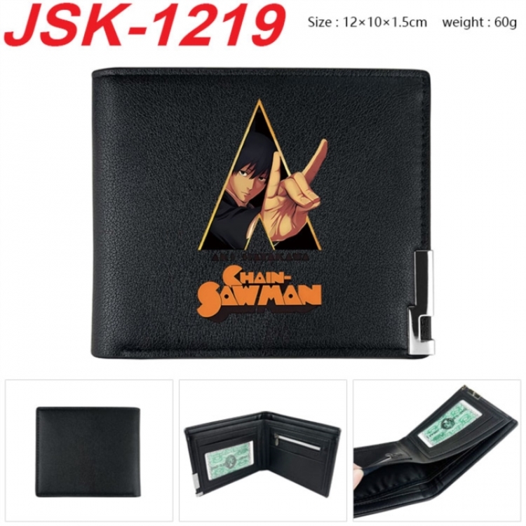 Chainsaw man Animation magnetic buckle black leather wallet 12X10X1.5CM 