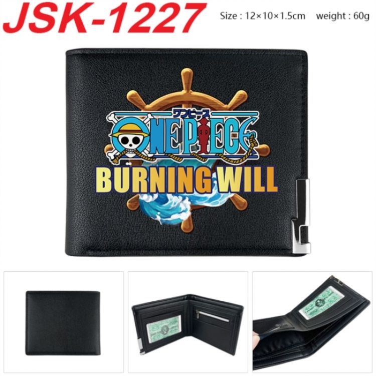 One Piece Animation magnetic buckle black leather wallet 12X10X1.5CM 