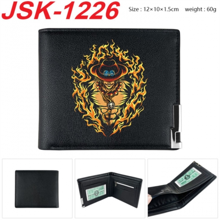 One Piece Animation magnetic buckle black leather wallet 12X10X1.5CM 